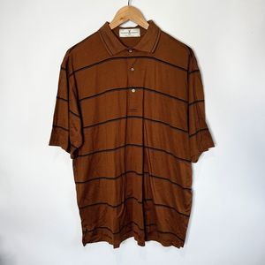 Vintage Fairway & Greene Golf Polo Brown Striped Short Sleeve Men's Size L